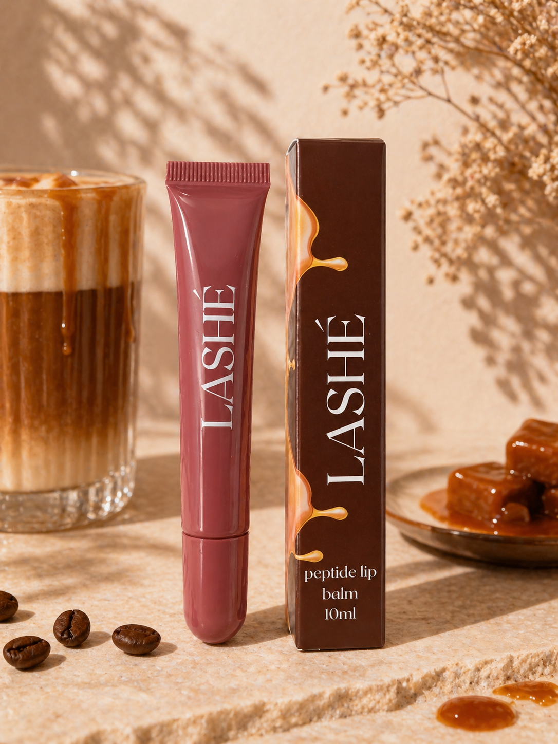 LASHÉ Peptide Lip Balm – Caramel Macchiato