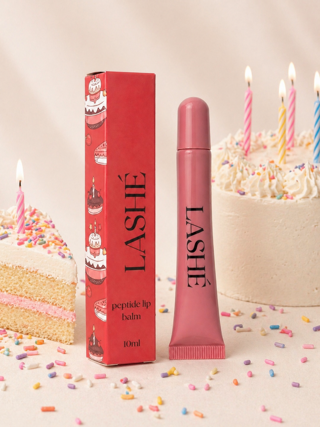 LASHÉ Peptide Lip Balm – Birthday Cake
