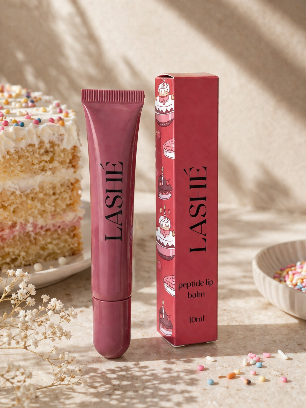 LASHÉ Peptide Lip Balm – Birthday Cake